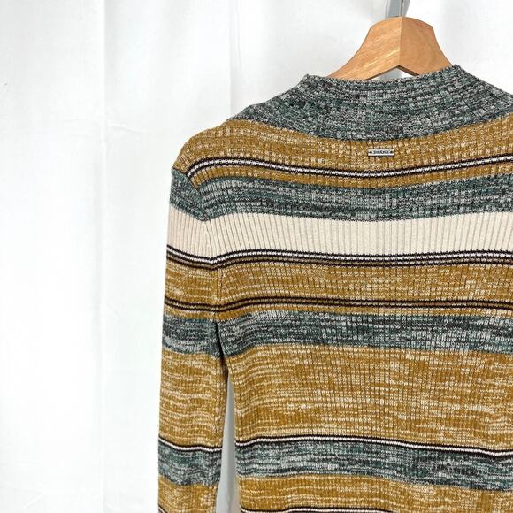 PRANA Acadia Sweater Striped Pullover Mock Organic Cotton Gray Yellow Size S - Picture 7 of 10